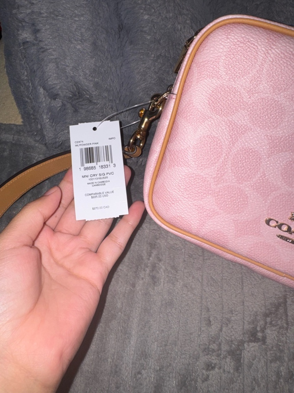 Coach powder pink Mini Carey Crossbody Bag In Signature Canvas With Charms - Picture 4 of 4